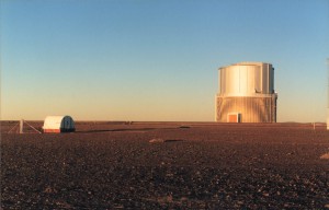The site that was chosen for SALT Telescope at Sutherland, with DIMM site testing dome (left) and dome.(Source: MNASSA1996 Vol 55, p.160.) (Auke 0005)